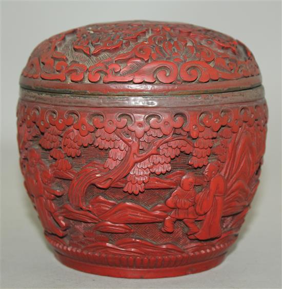 A Chinese cinnabar lacquer ovoid jar and cover, early 20th century, 10.5cm